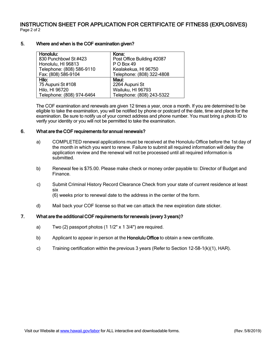 Application for Certificate of Fitness (Explosives) - Hawaii, Page 2