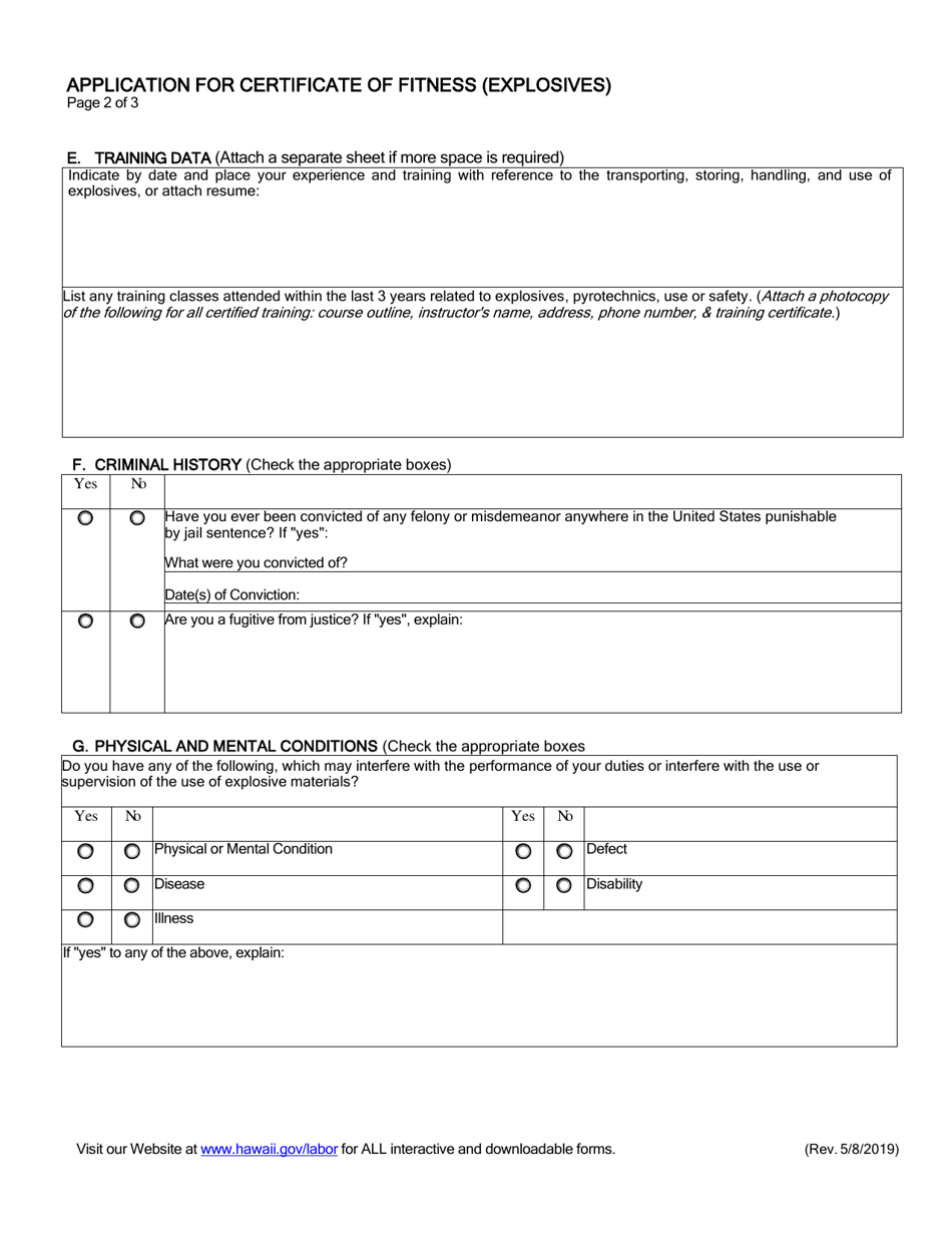 Application for Certificate of Fitness (Explosives) - Hawaii, Page 4