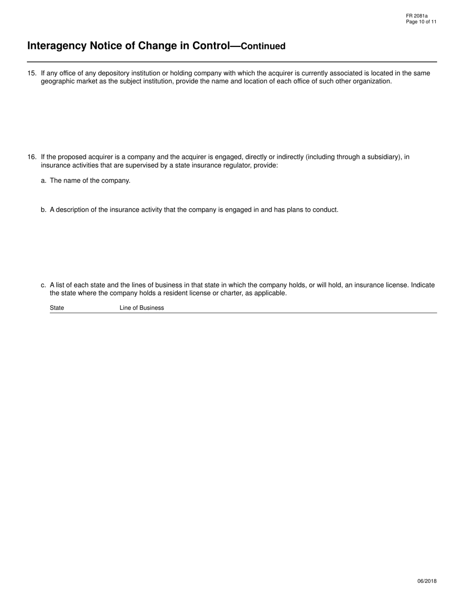 Form FR2081A Interagency Notice of Change in Bank Control, Page 10