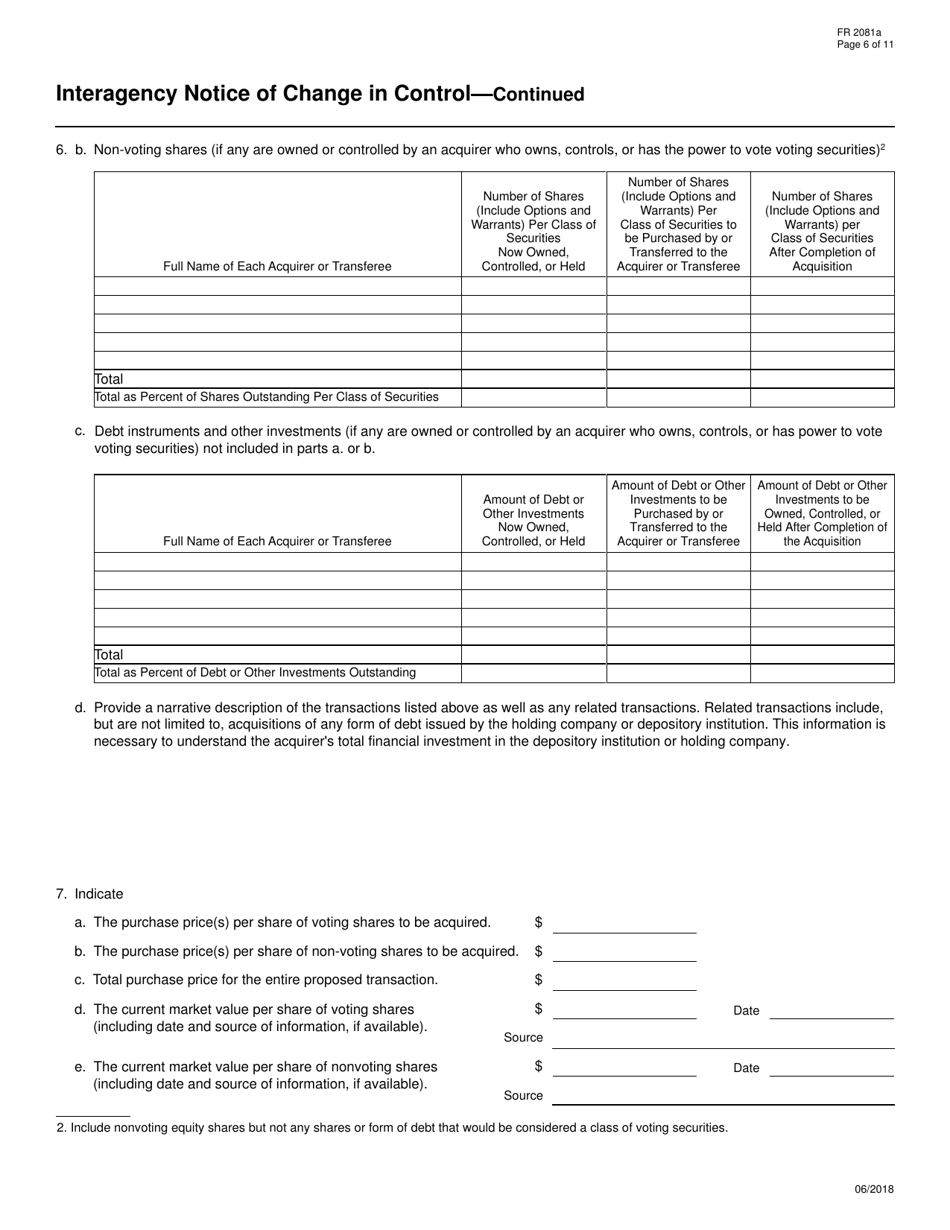 Form FR2081A Interagency Notice of Change in Bank Control, Page 6