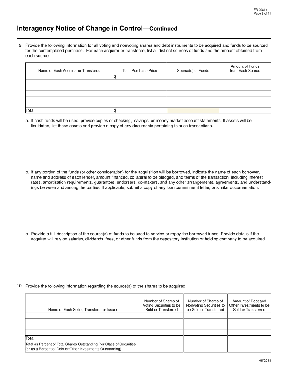 Form FR2081A Interagency Notice of Change in Bank Control, Page 8