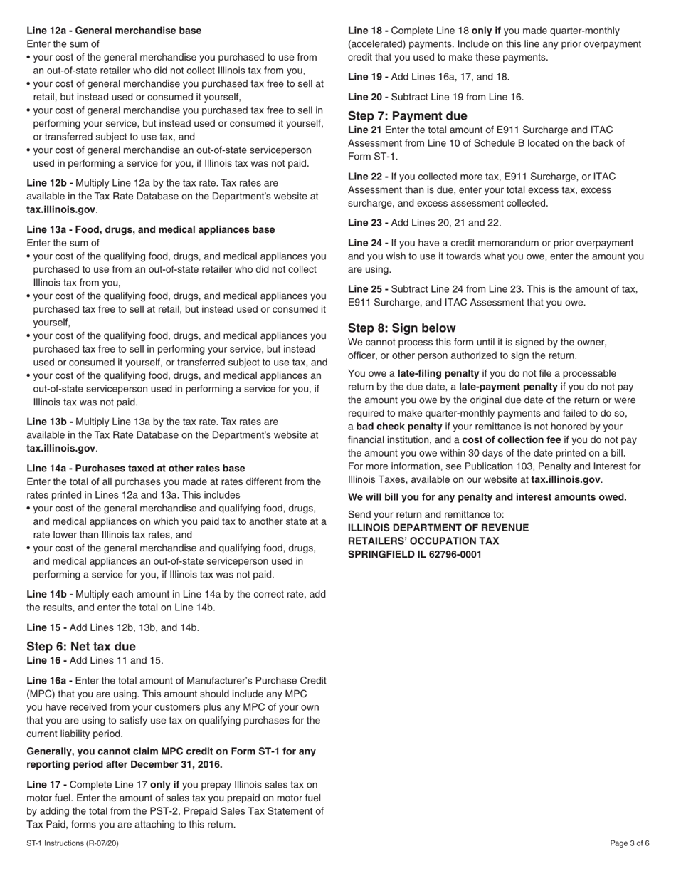 Instructions for Form ST-1, 002 Sales and Use Tax and E911 Surcharge Return - Illinois, Page 3