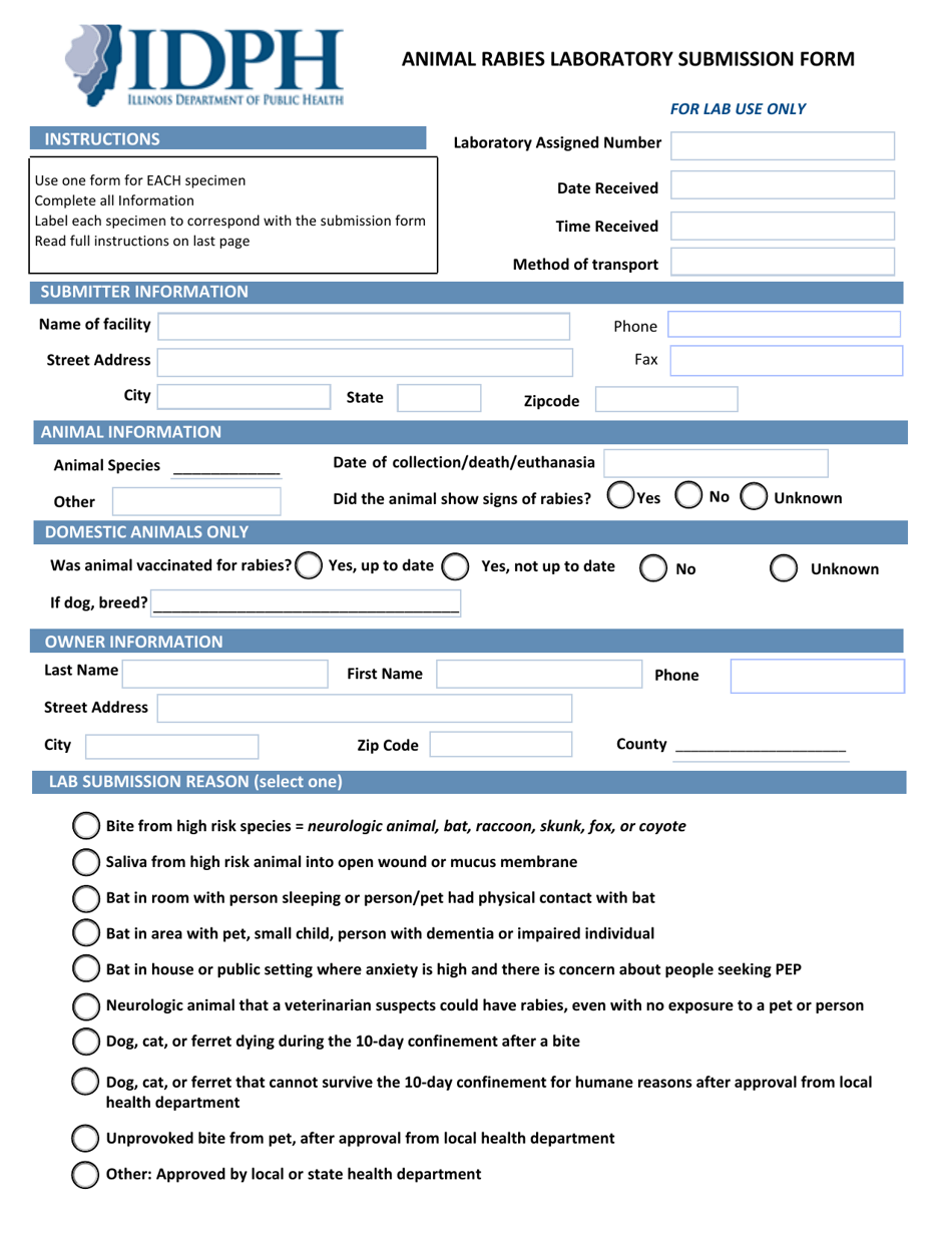 Animal Rabies Laboratory Submission Form - Illinois, Page 1