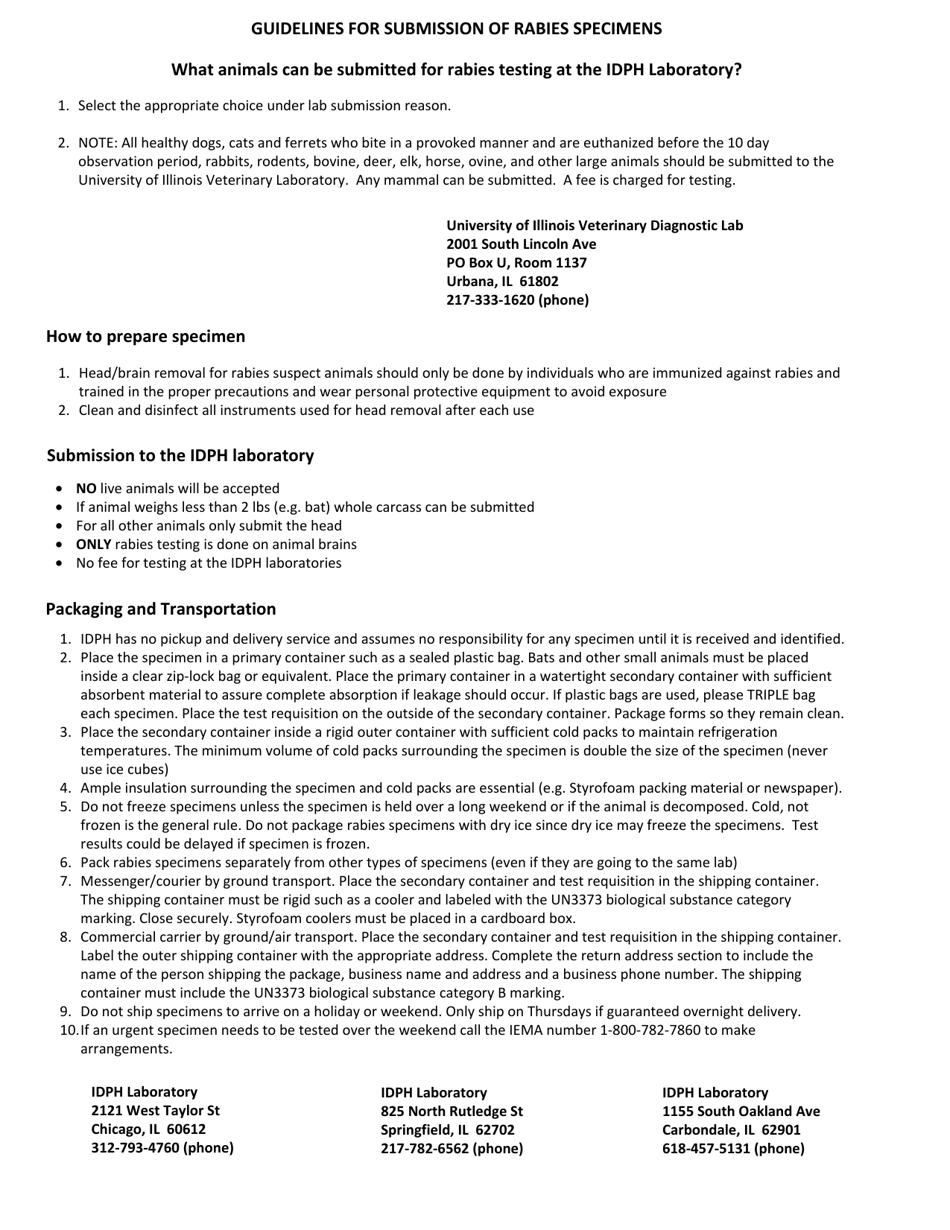 Animal Rabies Laboratory Submission Form - Illinois, Page 3
