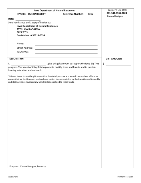 DNR Form 542-0580  Printable Pdf