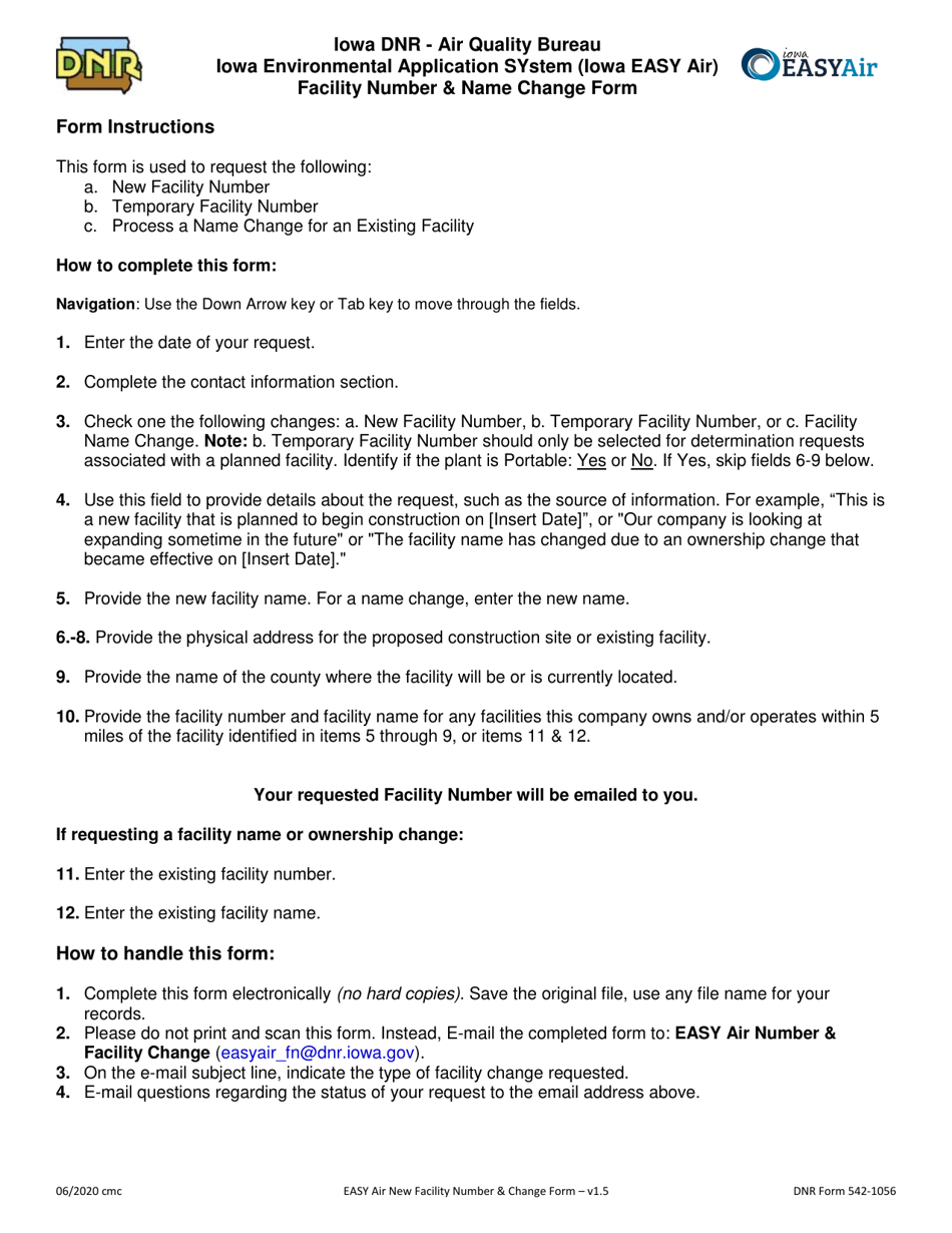DNR Form 542-1056 Easy Air Facility Number  Name Change Form - Iowa, Page 2