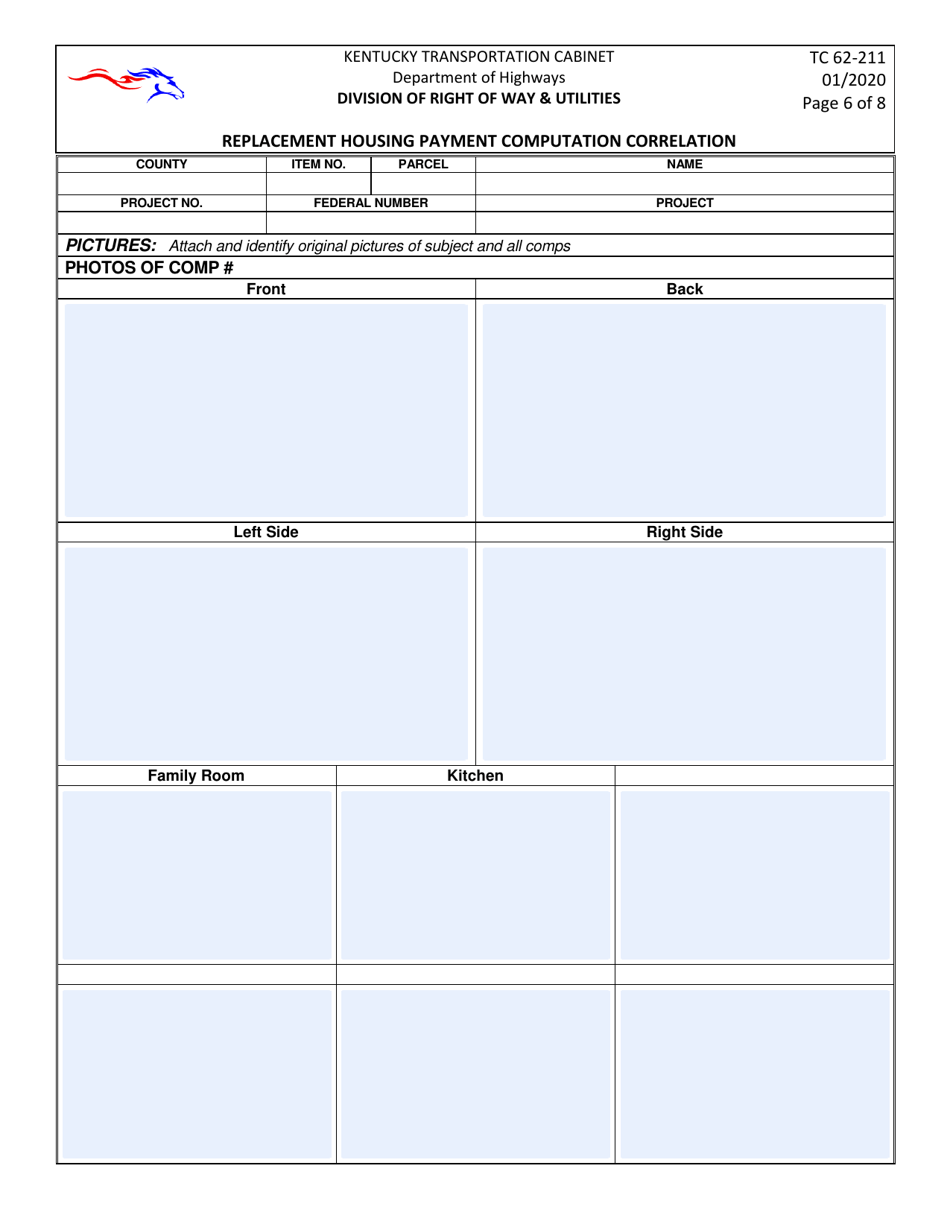 Form TC62-211 Replacement Housing Payment Computation Correlation - Kentucky, Page 6