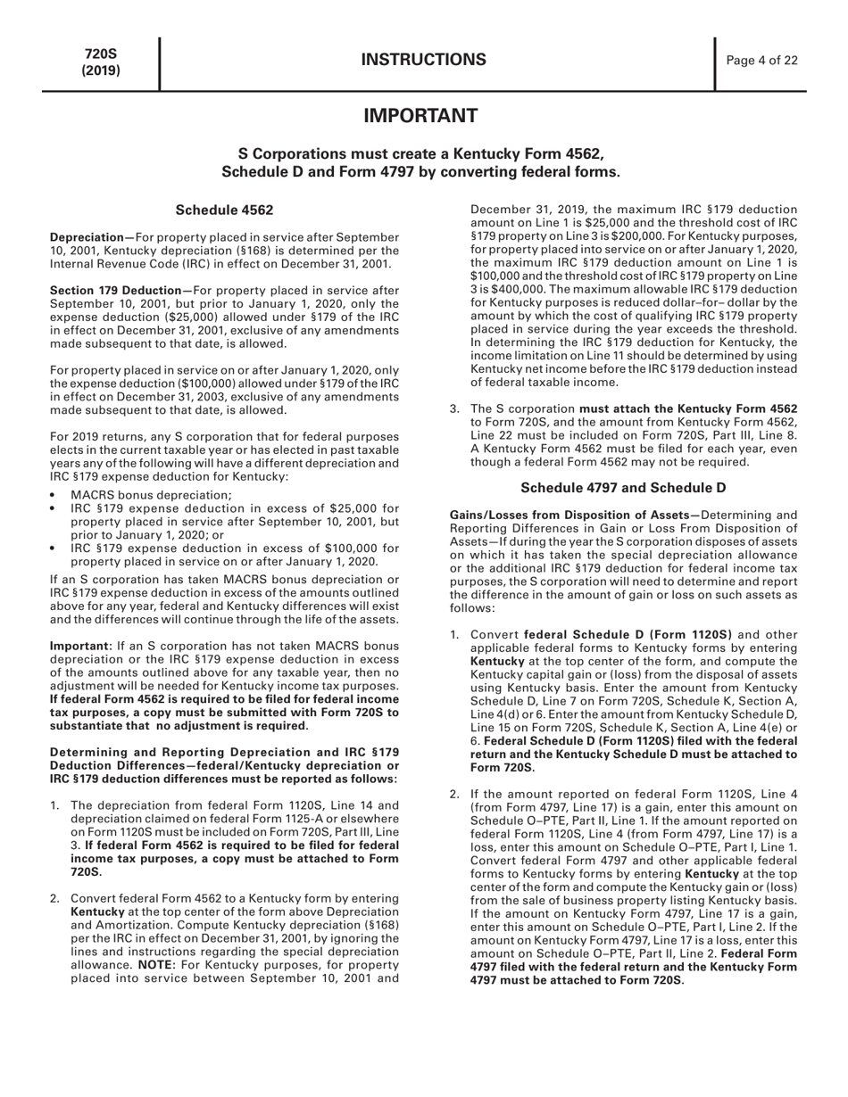 Instructions for Form 720S, 41A720S Kentucky S Corporation Income Tax and Llet Return - Kentucky, Page 4