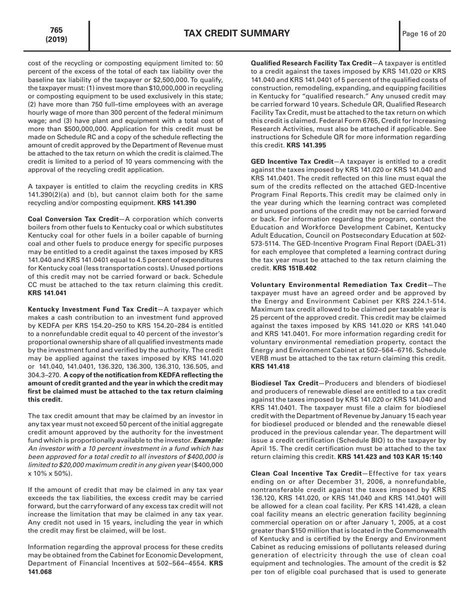 Instructions for Form 765 Kentucky Partnership Income and Llet Return - Kentucky, Page 16