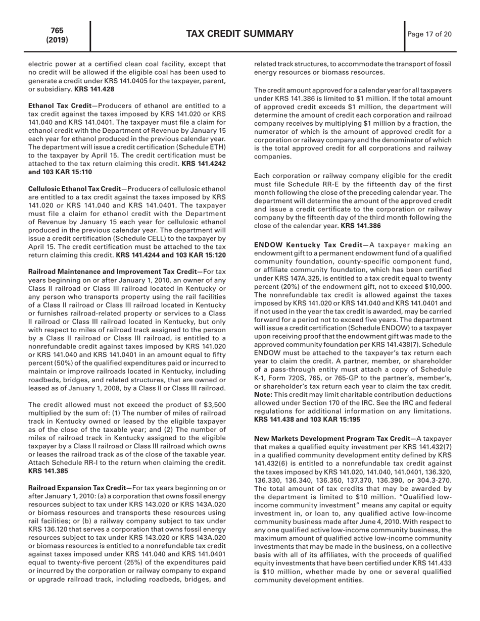 Instructions for Form 765 Kentucky Partnership Income and Llet Return - Kentucky, Page 17