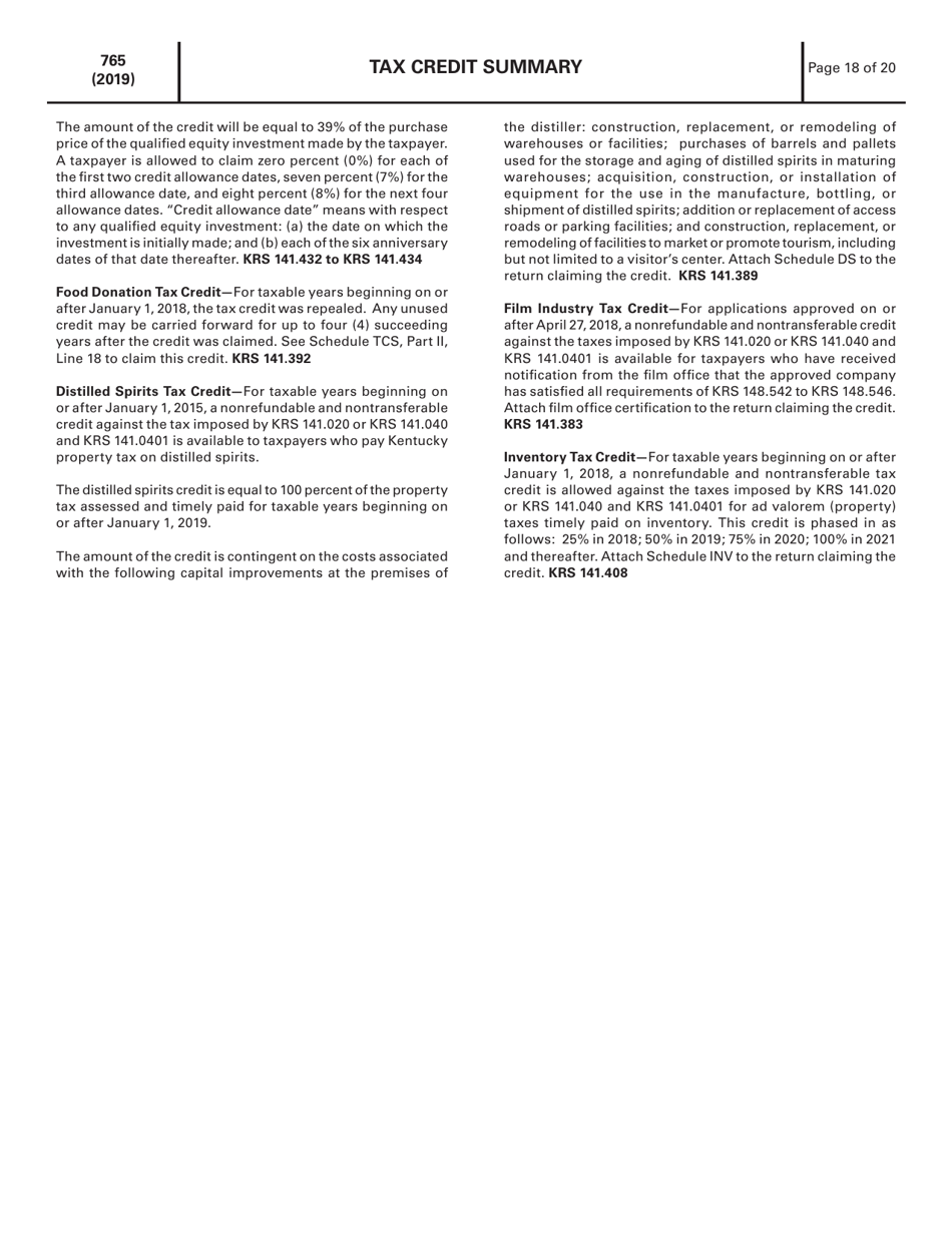 Instructions for Form 765 Kentucky Partnership Income and Llet Return - Kentucky, Page 18