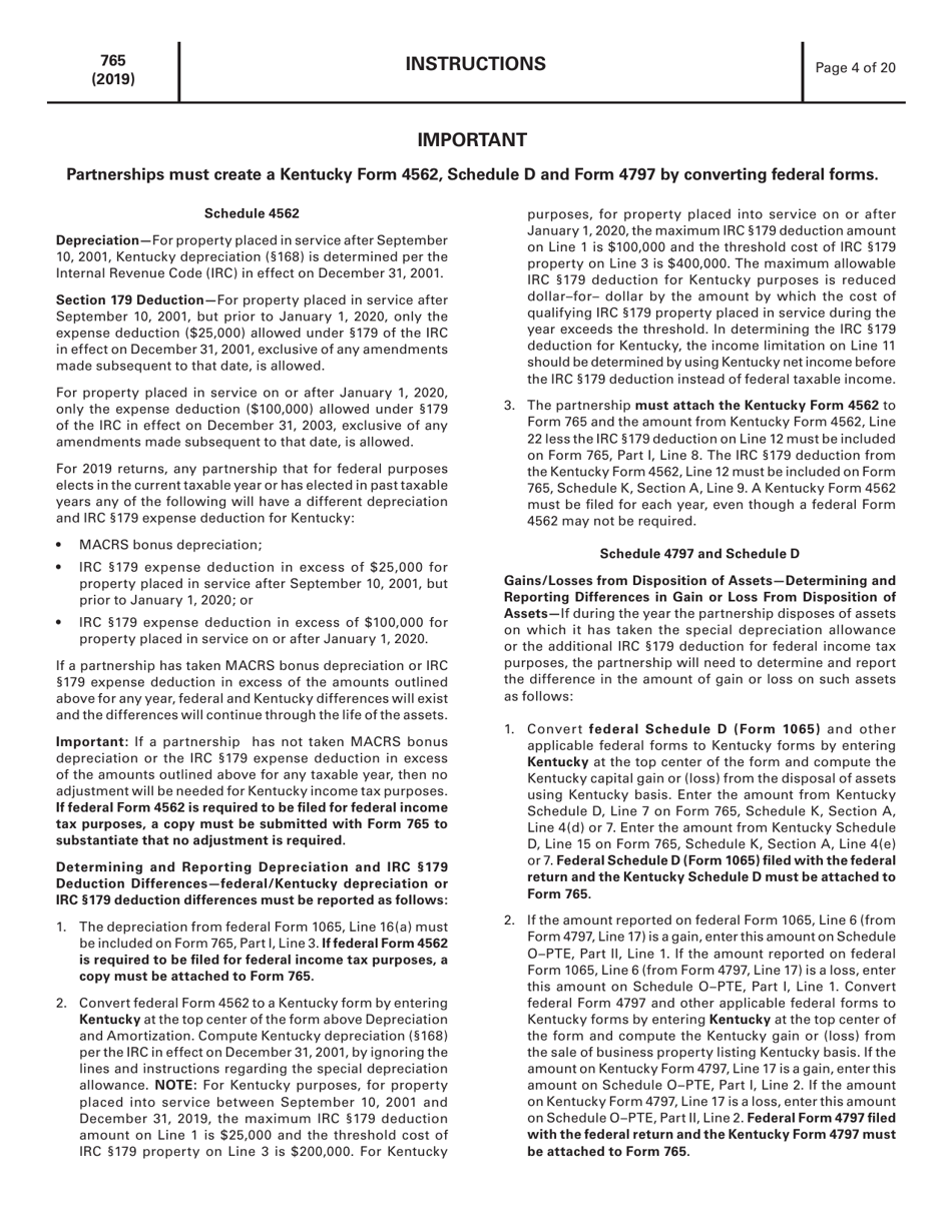 Instructions for Form 765 Kentucky Partnership Income and Llet Return - Kentucky, Page 4
