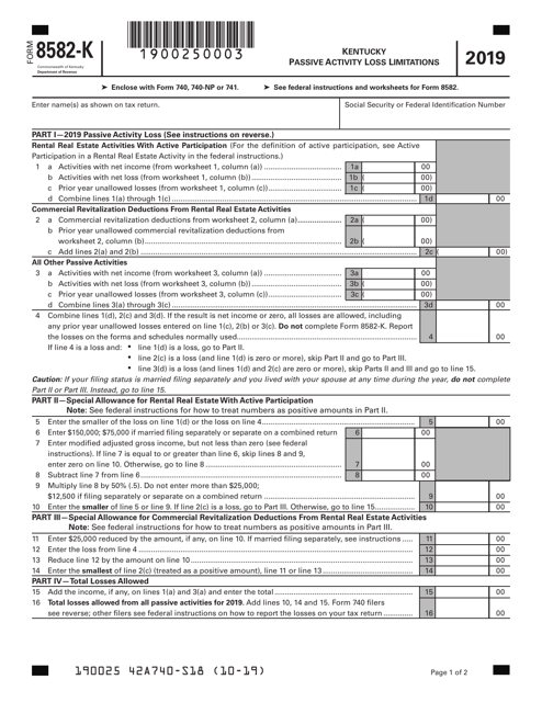 Form 8582-K 2019 Printable Pdf