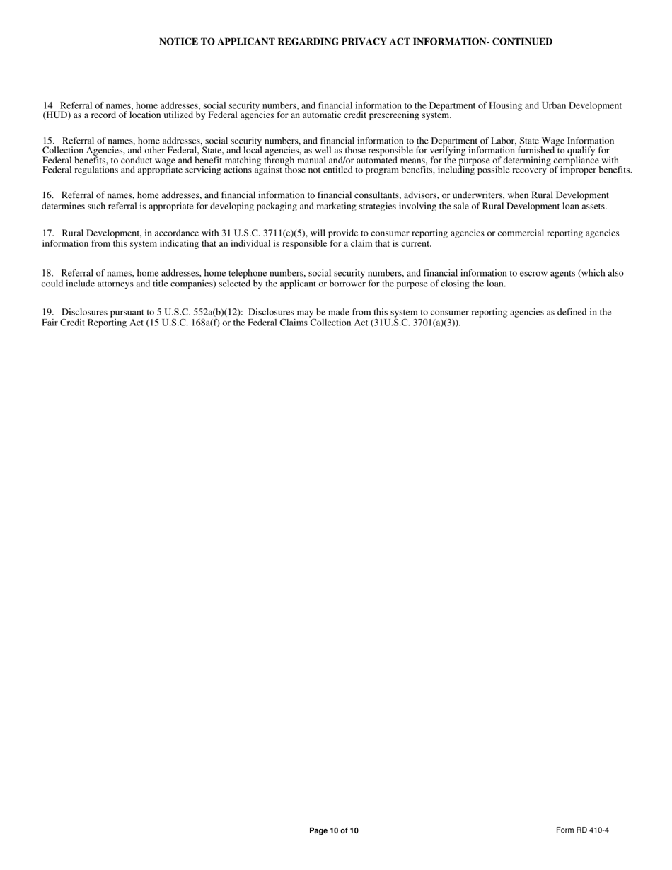 Form RD410-4 Uniform Residential Loan Application, Page 10