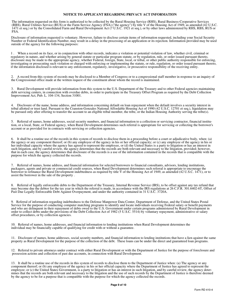 Form RD410-4 Uniform Residential Loan Application, Page 9