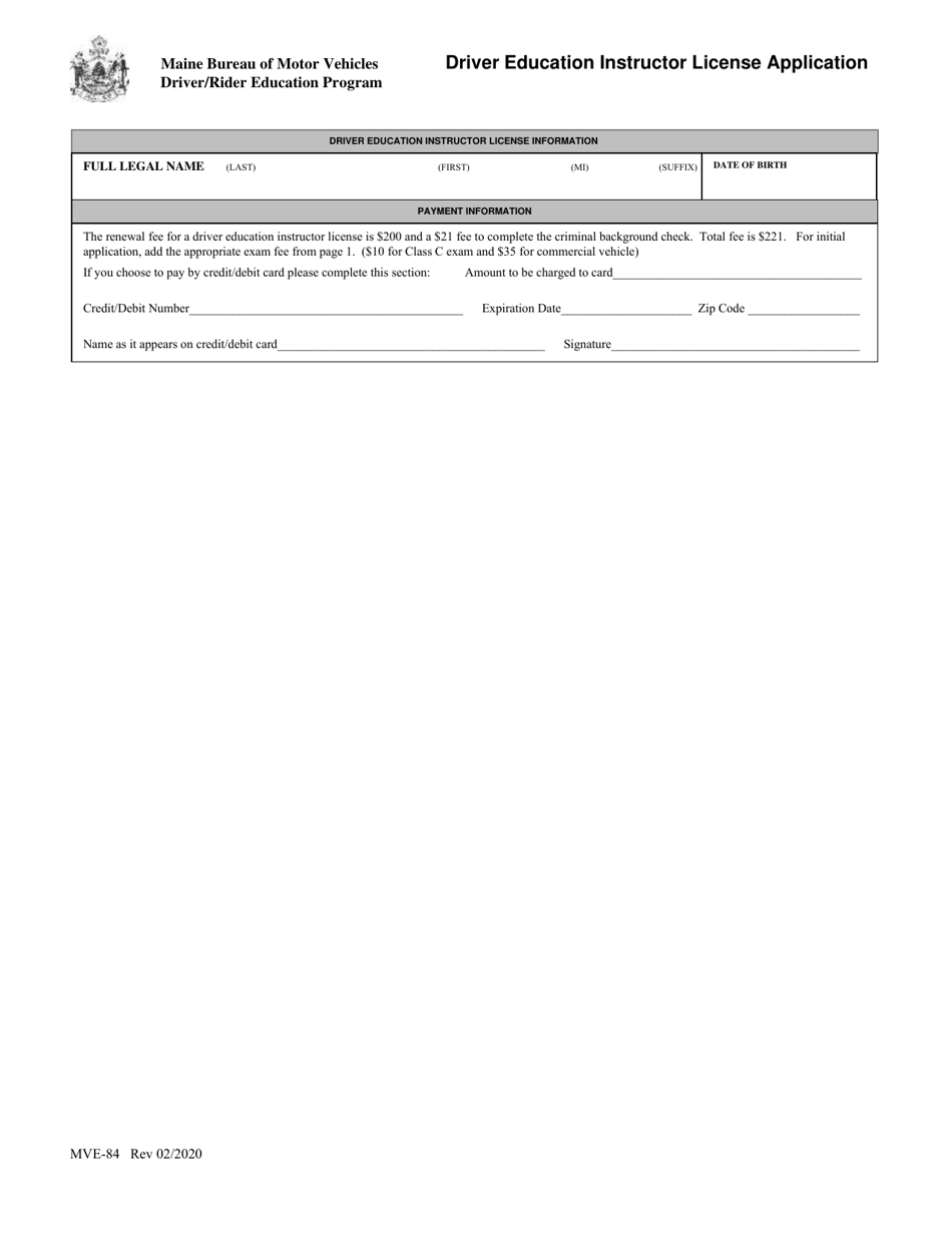 Form MVE-84 Driver Education Instructor License Application - Maine, Page 3