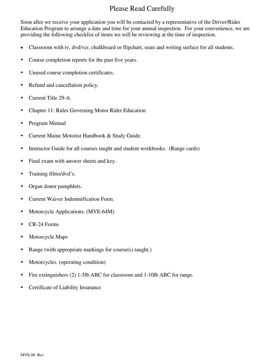 Form MVE-86 Rider Education School License Application - Maine, Page 4