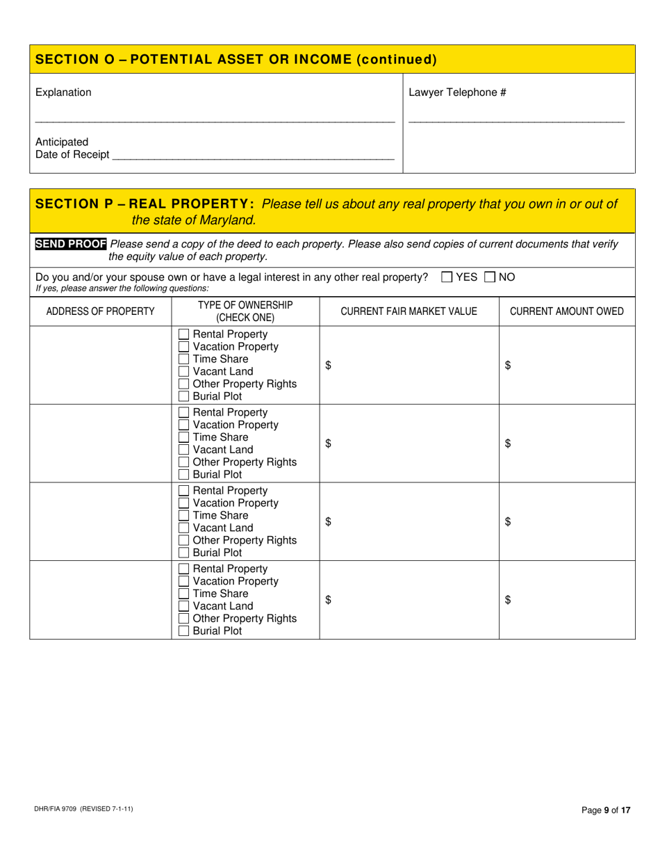 Form DHR / FIA9709 Long-Term Care / Waiver Medical Assistance Application - Maryland, Page 11