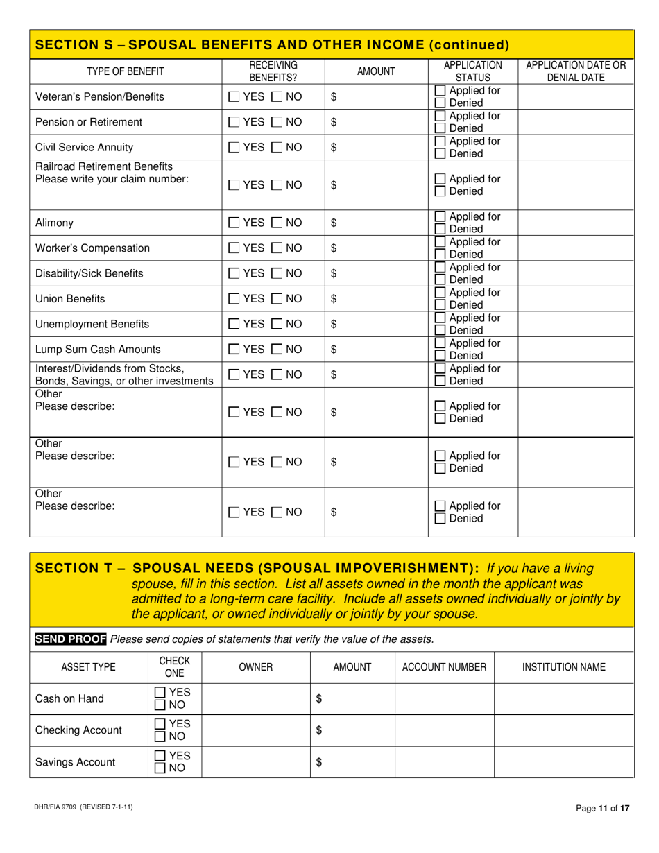 Form DHR / FIA9709 Long-Term Care / Waiver Medical Assistance Application - Maryland, Page 13