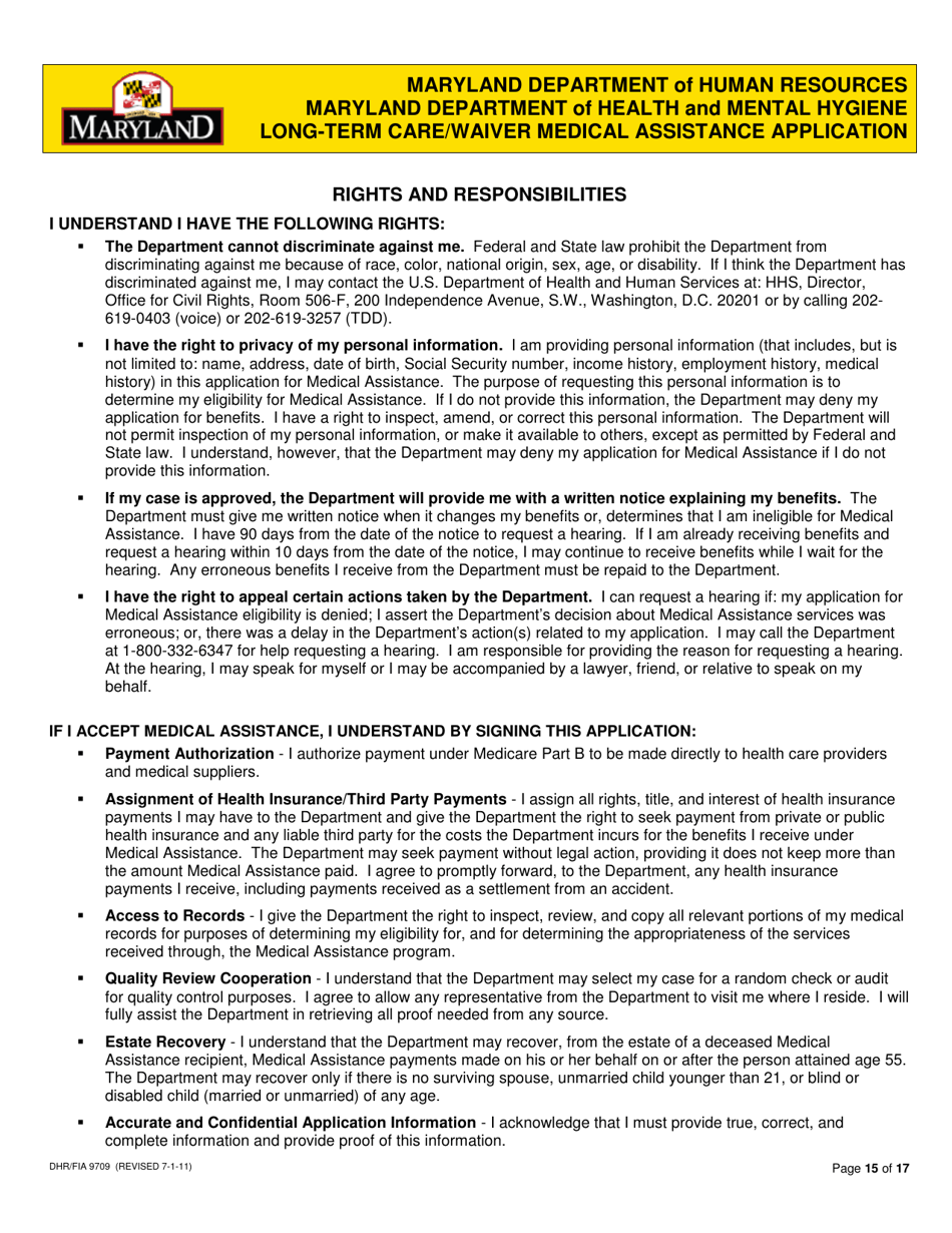 Form DHR / FIA9709 Long-Term Care / Waiver Medical Assistance Application - Maryland, Page 17