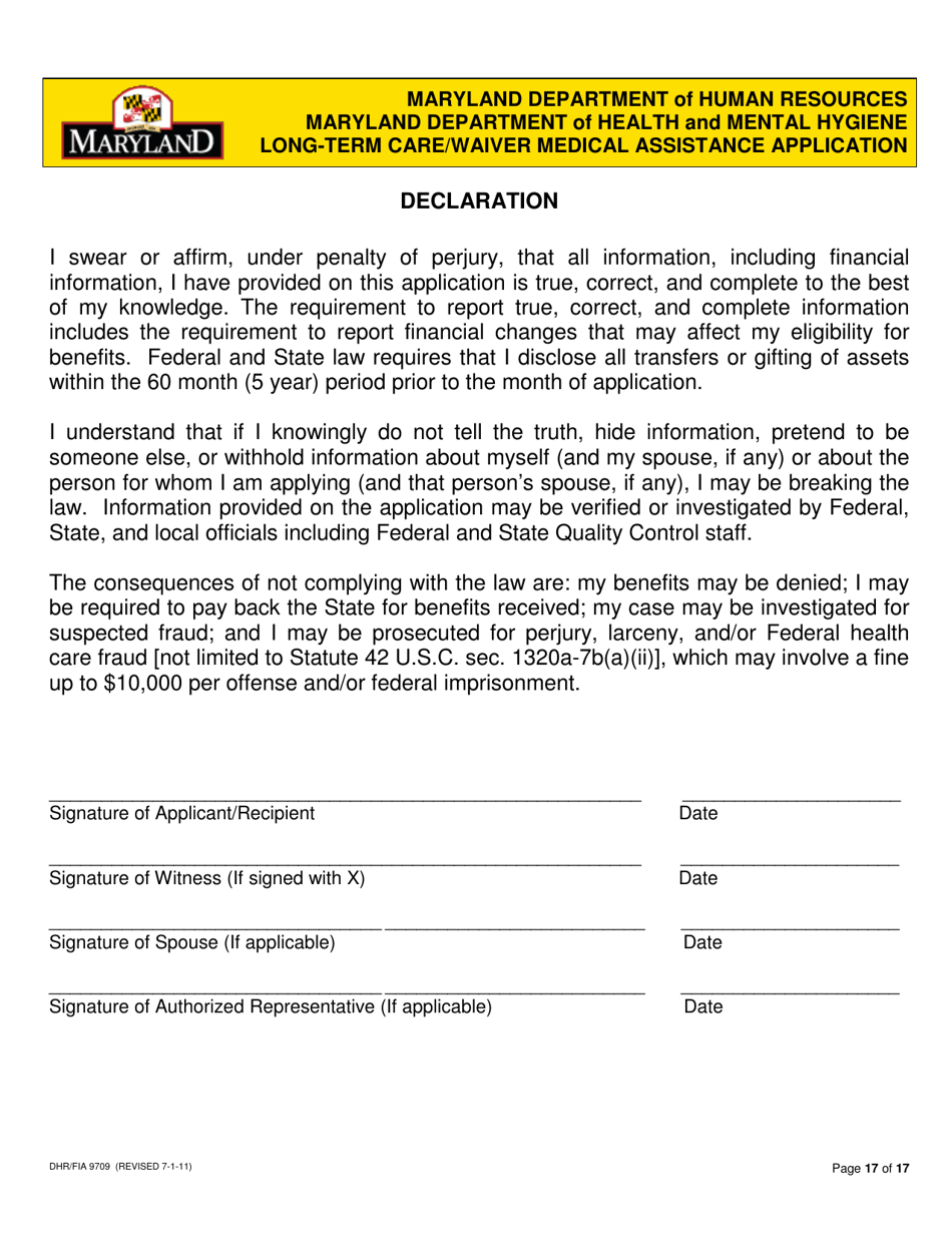 Form DHR / FIA9709 Long-Term Care / Waiver Medical Assistance Application - Maryland, Page 19
