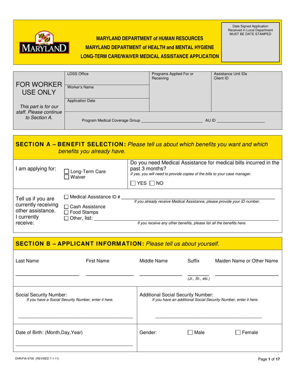 Form DHR / FIA9709 Long-Term Care / Waiver Medical Assistance Application - Maryland, Page 3