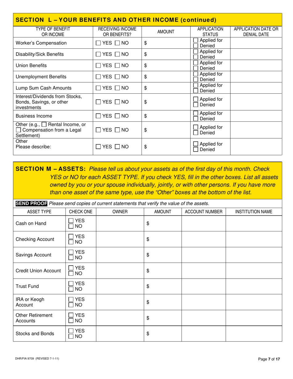 Form DHR / FIA9709 Long-Term Care / Waiver Medical Assistance Application - Maryland, Page 9