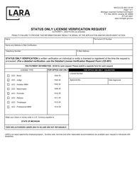 Document preview: Form MUCC/LCE-800 Status Only License Verification Request - Michigan