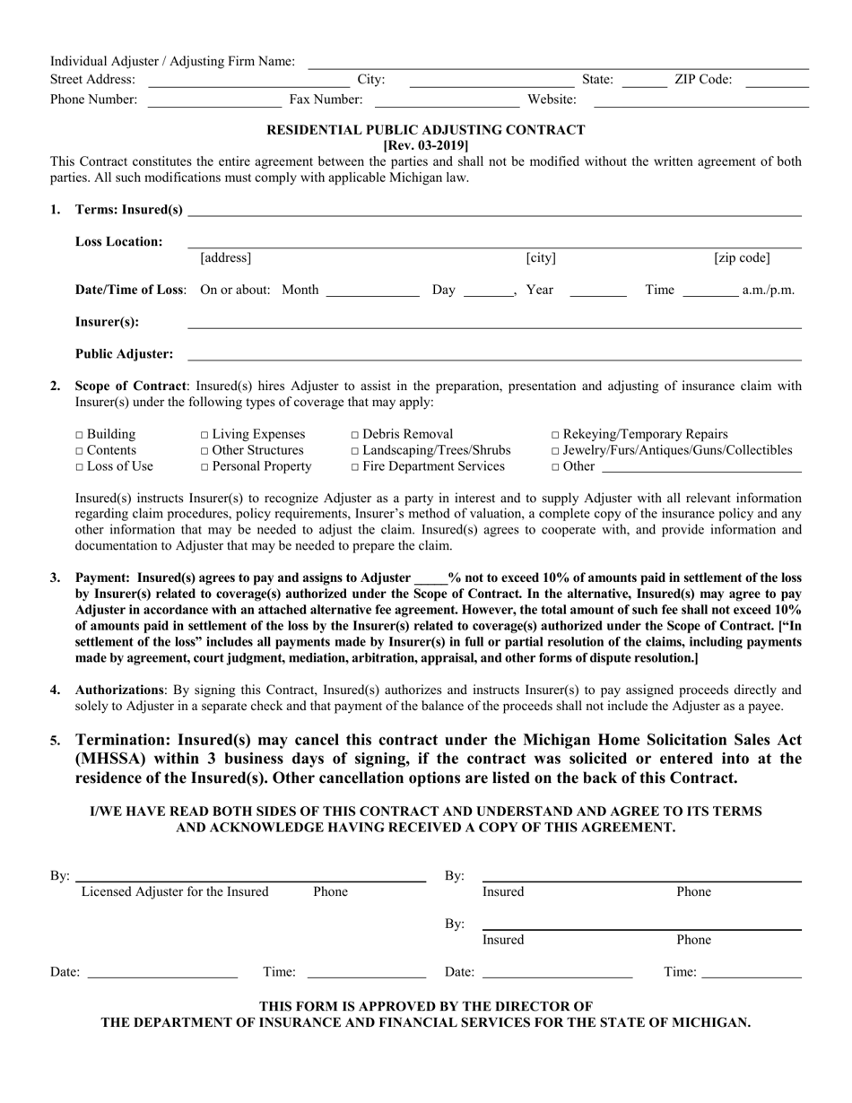 Residential Public Adjusting Contract - Michigan, Page 1