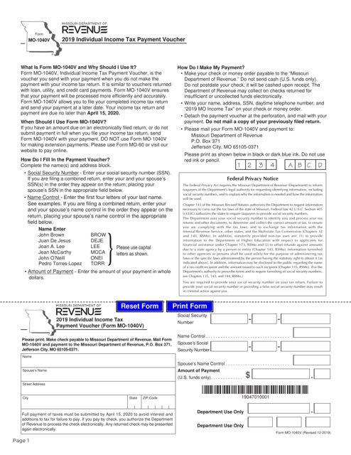 Form MO-1040V 2019 Printable Pdf