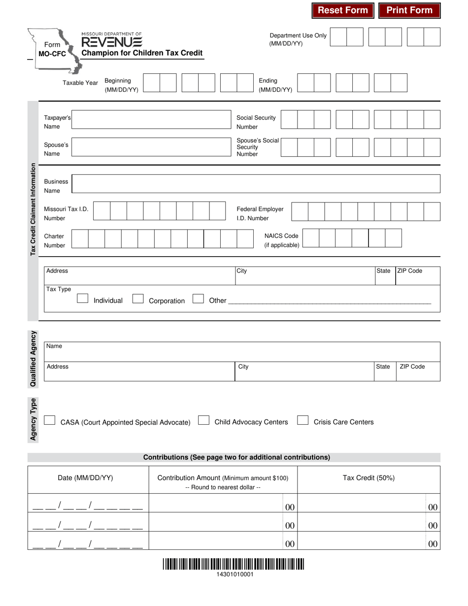 Form MO-CFC Champion for Children Tax Credit - Missouri, Page 1
