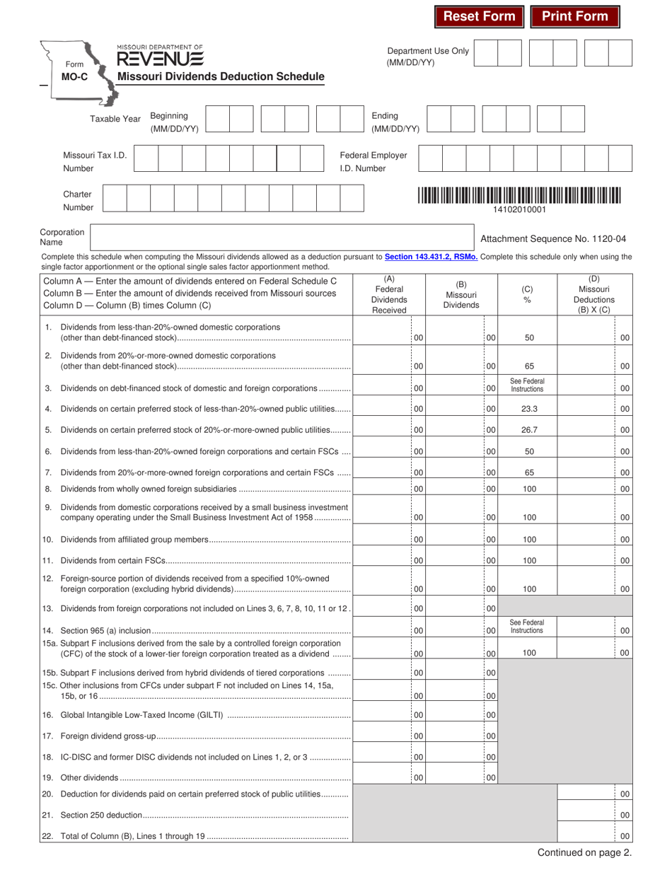 Form MOC Download Fillable PDF or Fill Online Missouri Dividends