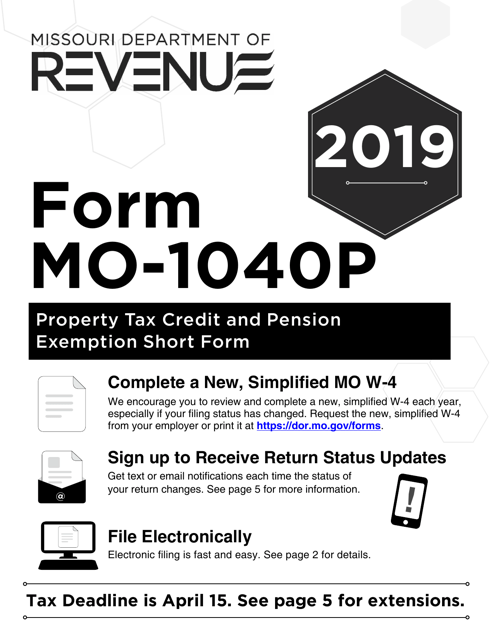 Instructions for Form MO-1040P Individual Income Tax Return and Property Tax Credit Claim/Pension Exemption - Short Form - Missouri, 2019