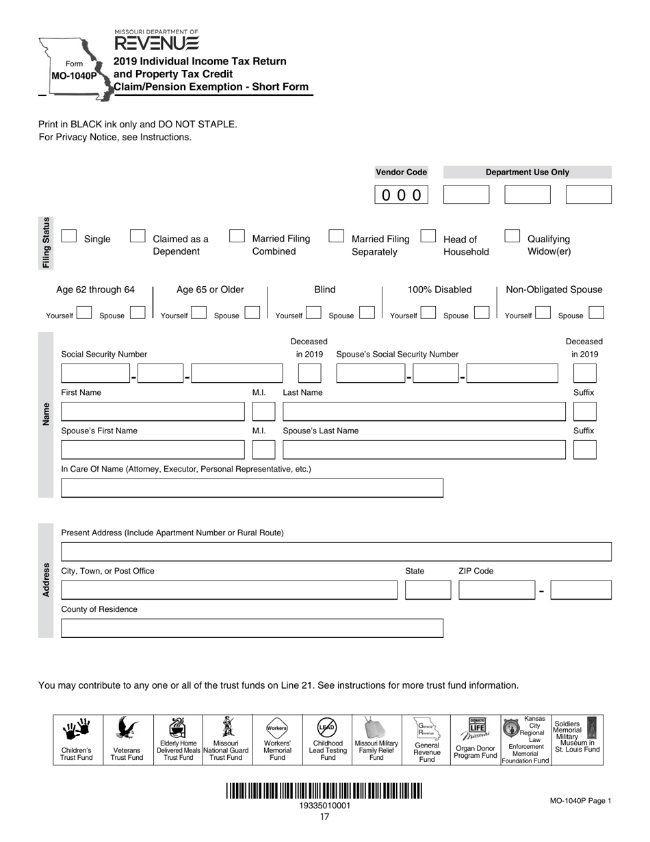 Instructions for Form MO-1040P Individual Income Tax Return and Property Tax Credit Claim / Pension Exemption - Short Form - Missouri, Page 17