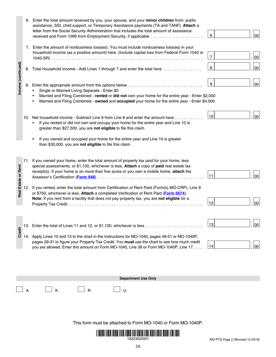 Instructions for Form MO-1040P Individual Income Tax Return and Property Tax Credit Claim / Pension Exemption - Short Form - Missouri, Page 26