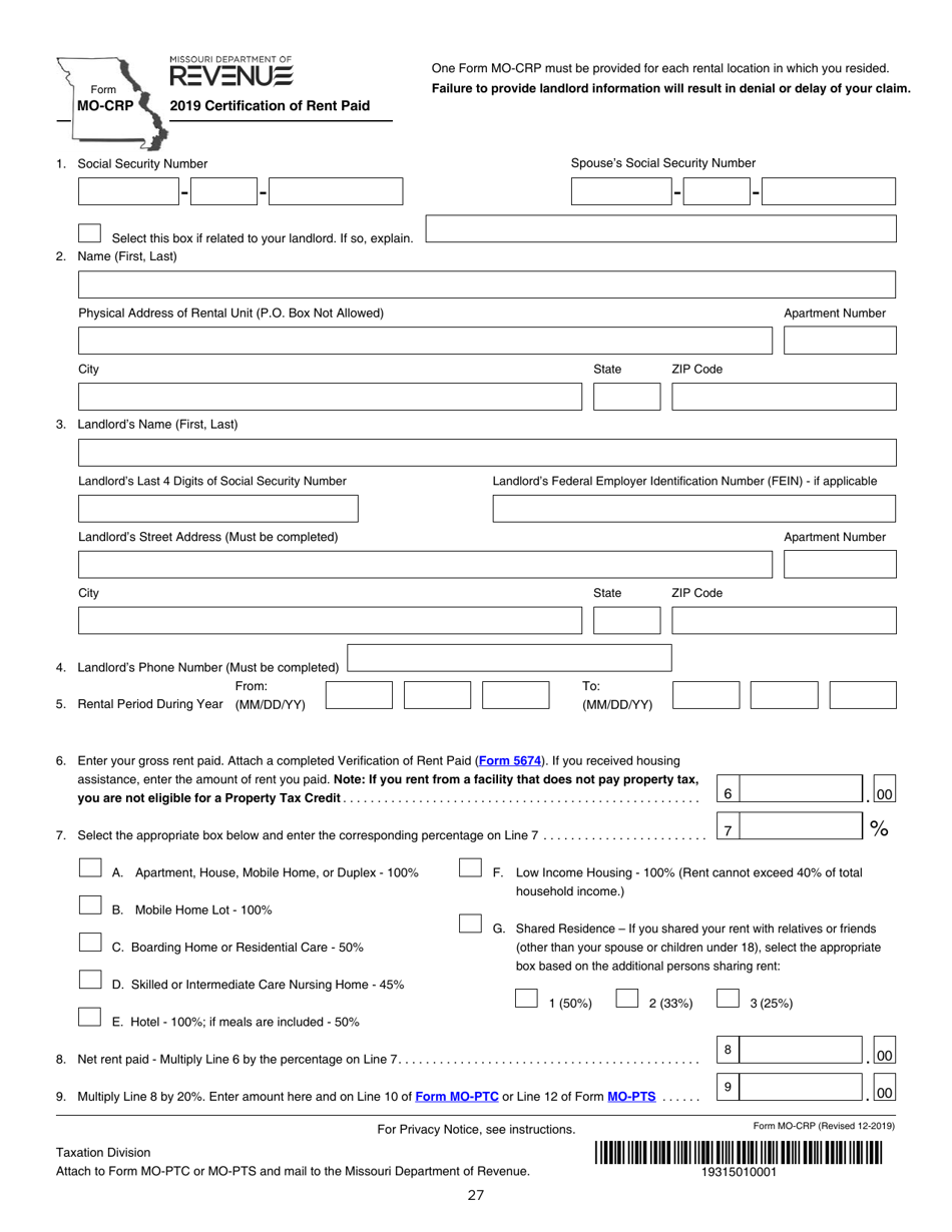 Download Instructions For Form Mo 1040p Individual Income Tax Return And Property Tax Credit 0522