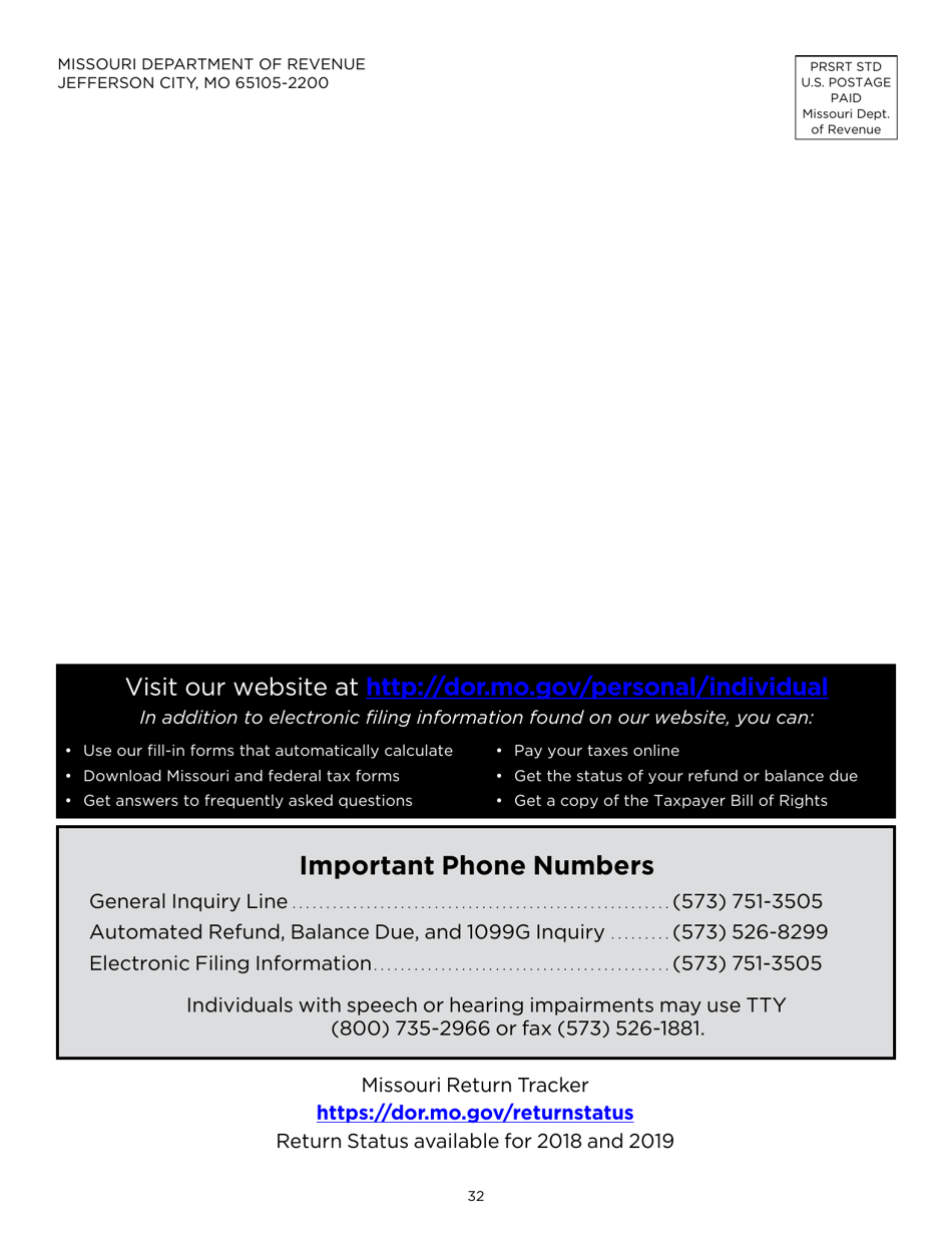 Instructions for Form MO-1040P Individual Income Tax Return and Property Tax Credit Claim / Pension Exemption - Short Form - Missouri, Page 32