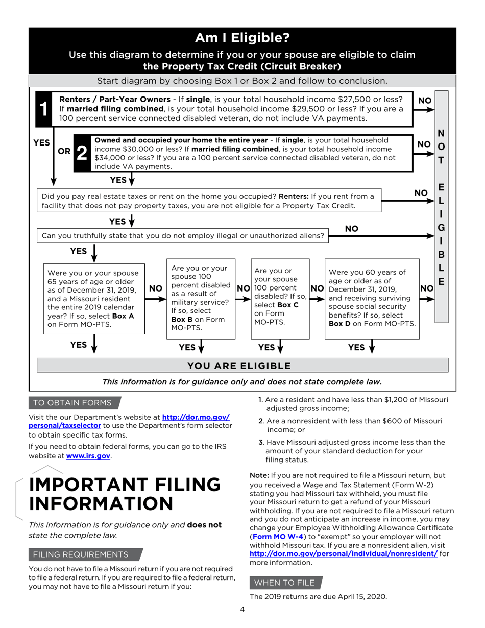 Instructions for Form MO-1040P Individual Income Tax Return and Property Tax Credit Claim / Pension Exemption - Short Form - Missouri, Page 4