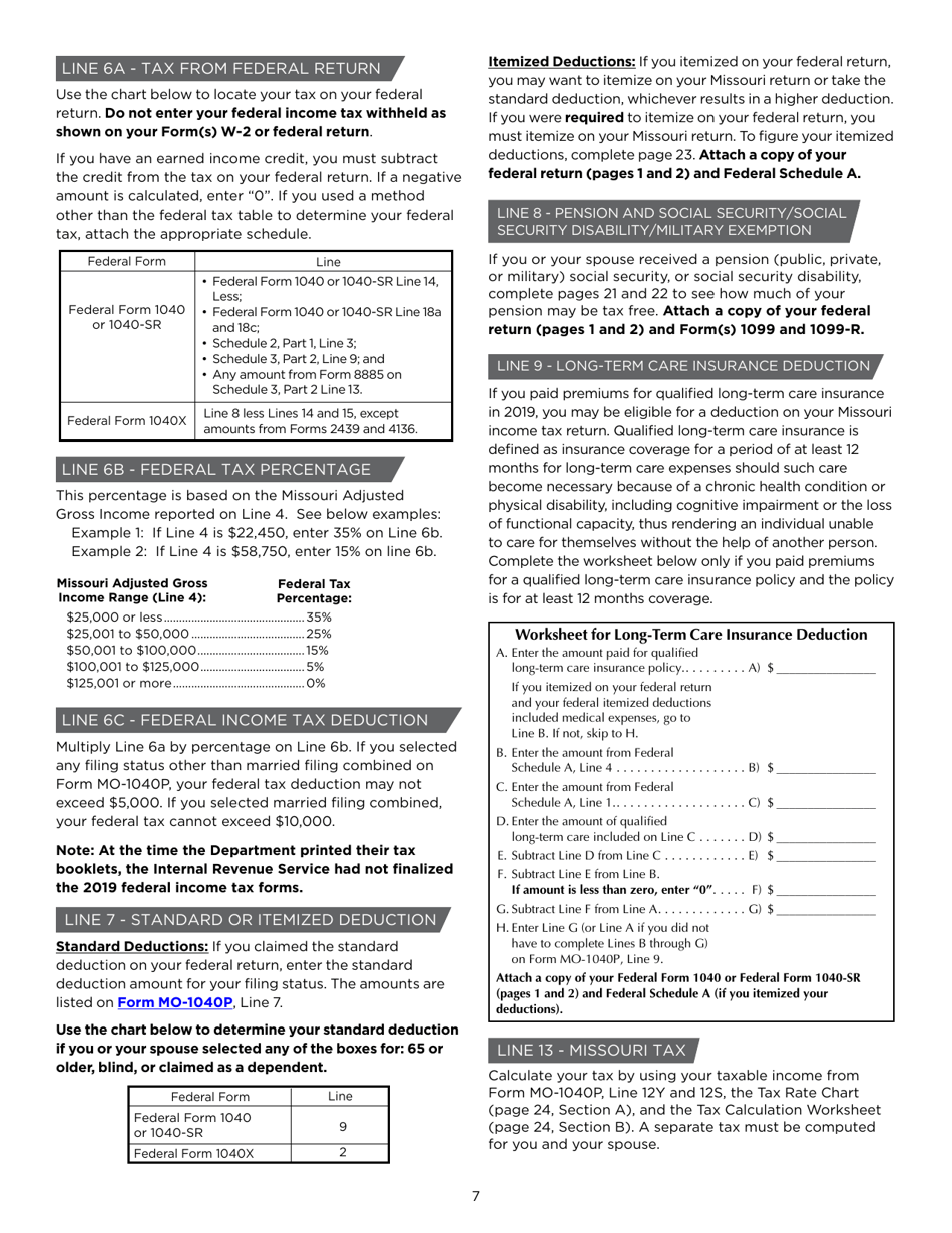 Instructions for Form MO-1040P Individual Income Tax Return and Property Tax Credit Claim / Pension Exemption - Short Form - Missouri, Page 7