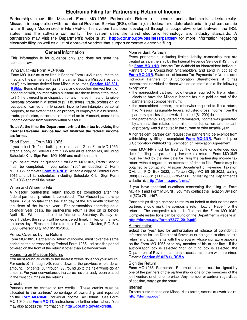 Form MO-1065 Partnership Return of Income - Missouri, Page 2