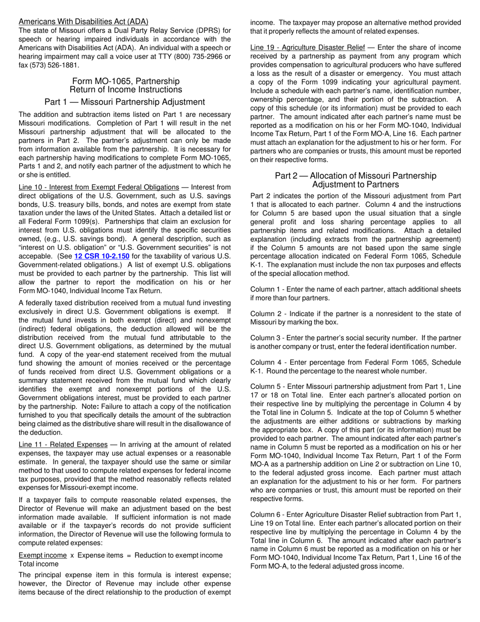 Form MO-1065 Partnership Return of Income - Missouri, Page 3