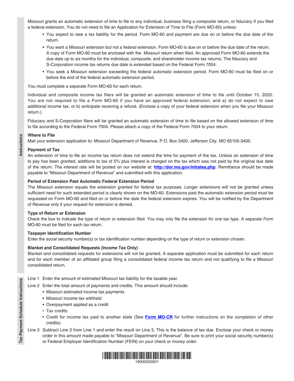 Form MO-60 Application for Extension of Time to File - Missouri, Page 2