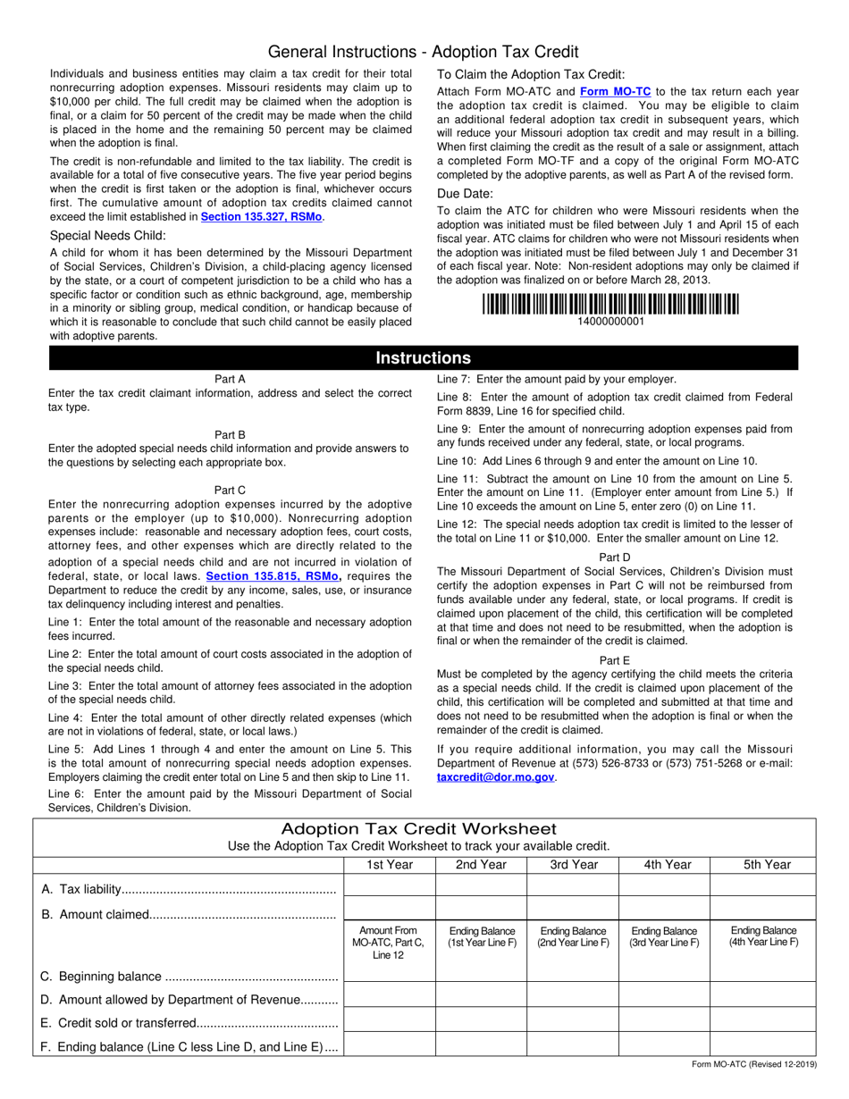Form MO-ATC Adoption Tax Credit Claim - Missouri, Page 3