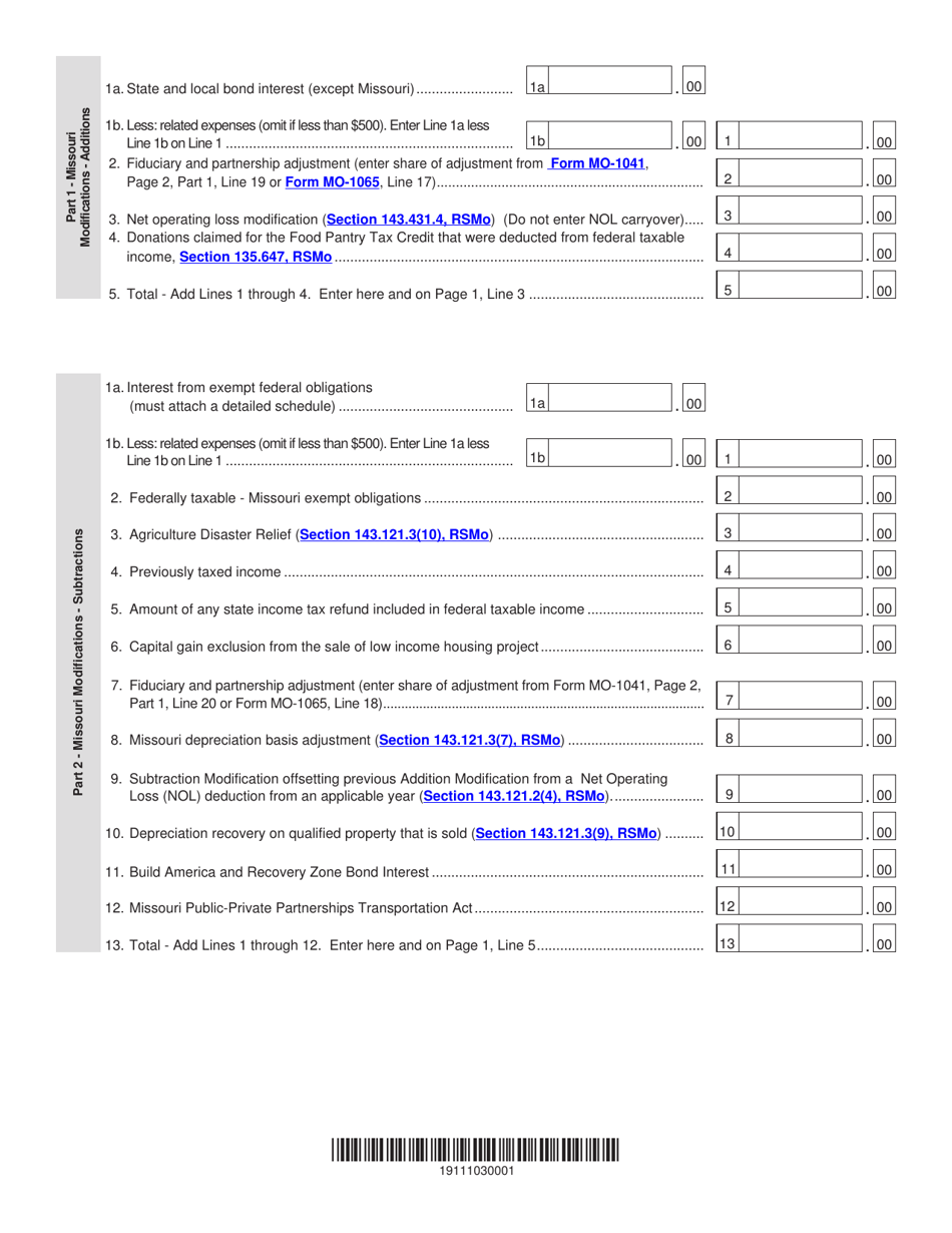 Form MO-1120 Corporation Income Tax Return - Missouri, Page 3
