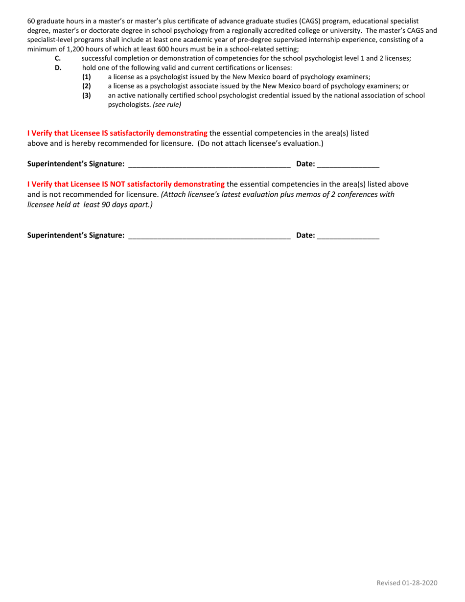 Superintendents Recommendation Form for Continuing Licensure - Instructional Support Provider - New Mexico, Page 2