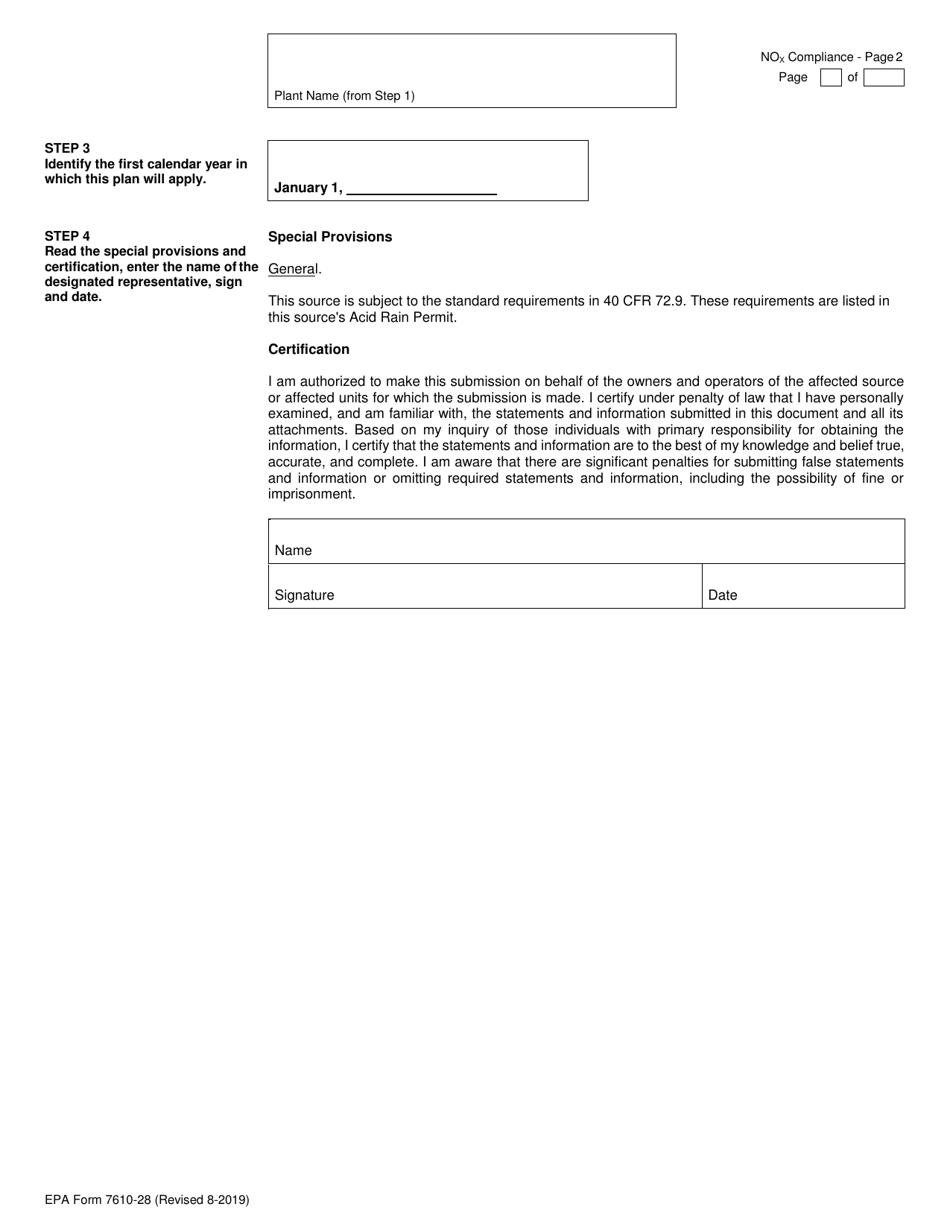 EPA Form 7610-28 Acid Rain Nox Compliance Plan, Page 2