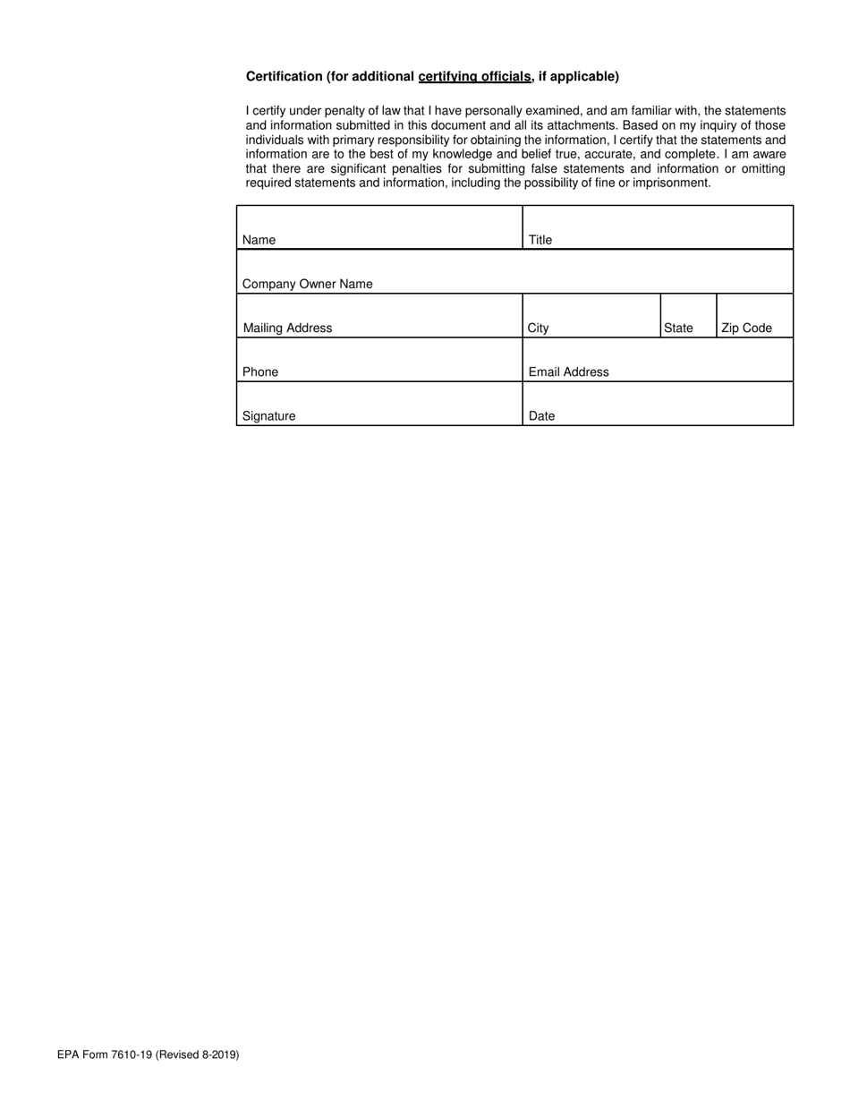 EPA Form 7610-19 New Unit Exemption, Page 3
