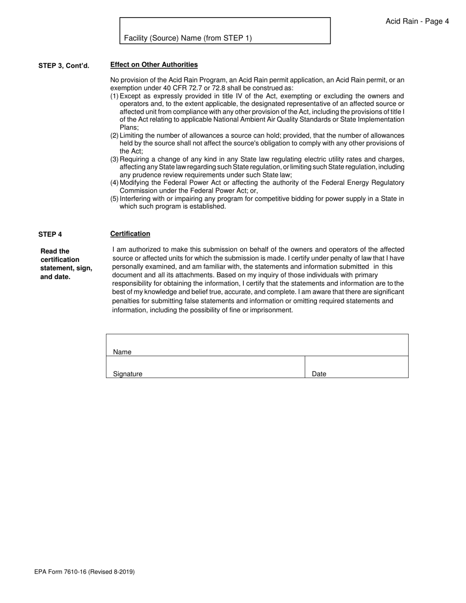 EPA Form 7610-16 Acid Rain Permit Application, Page 4