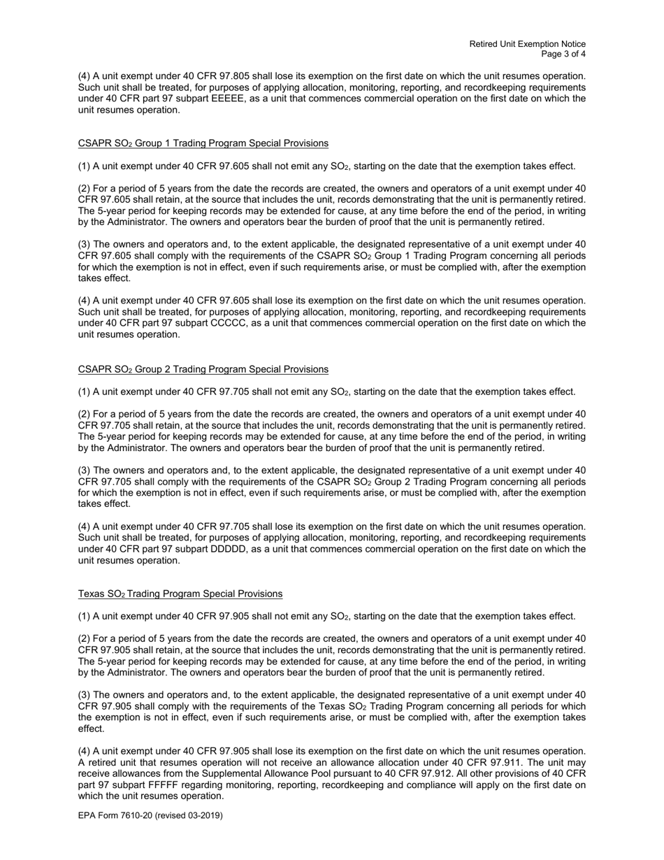 EPA Form 7610-20 Retired Unit Exemption, Page 3