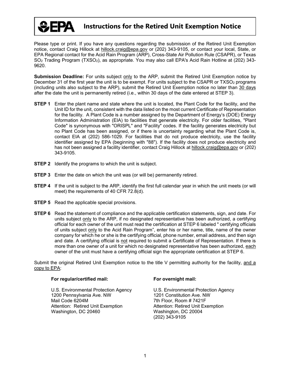 EPA Form 7610-20 Retired Unit Exemption, Page 5